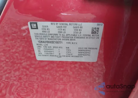 2013 Chevrolet Equinox Ltz из США, поврежденный, VIN 1GNALFEKXDZ100771